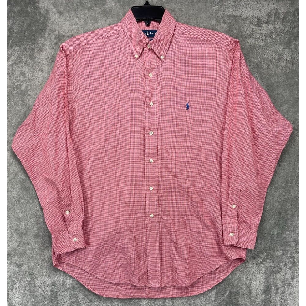 Polo Ralph Lauren Blake Shirt Size M Red Houndstooth Long Sleeve Button Up Pony